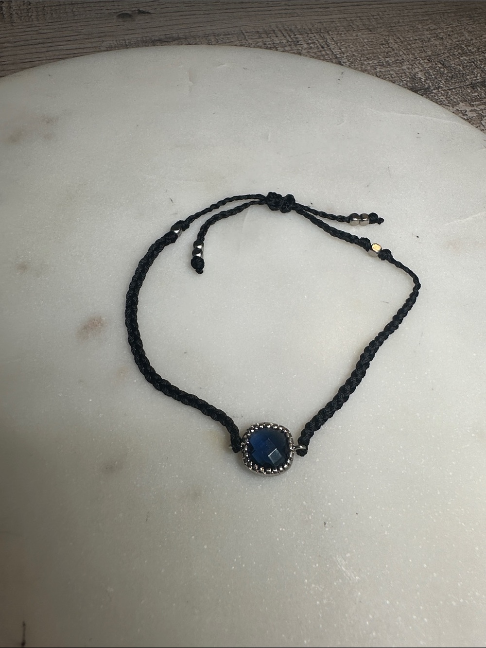 Dessy Collection Black Braided Bracelet with Dark Blue Stone